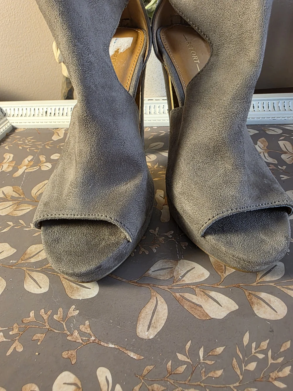 REPORT ~ Taupe Suede Open-Toe Heels - Elegant Cutout Booties